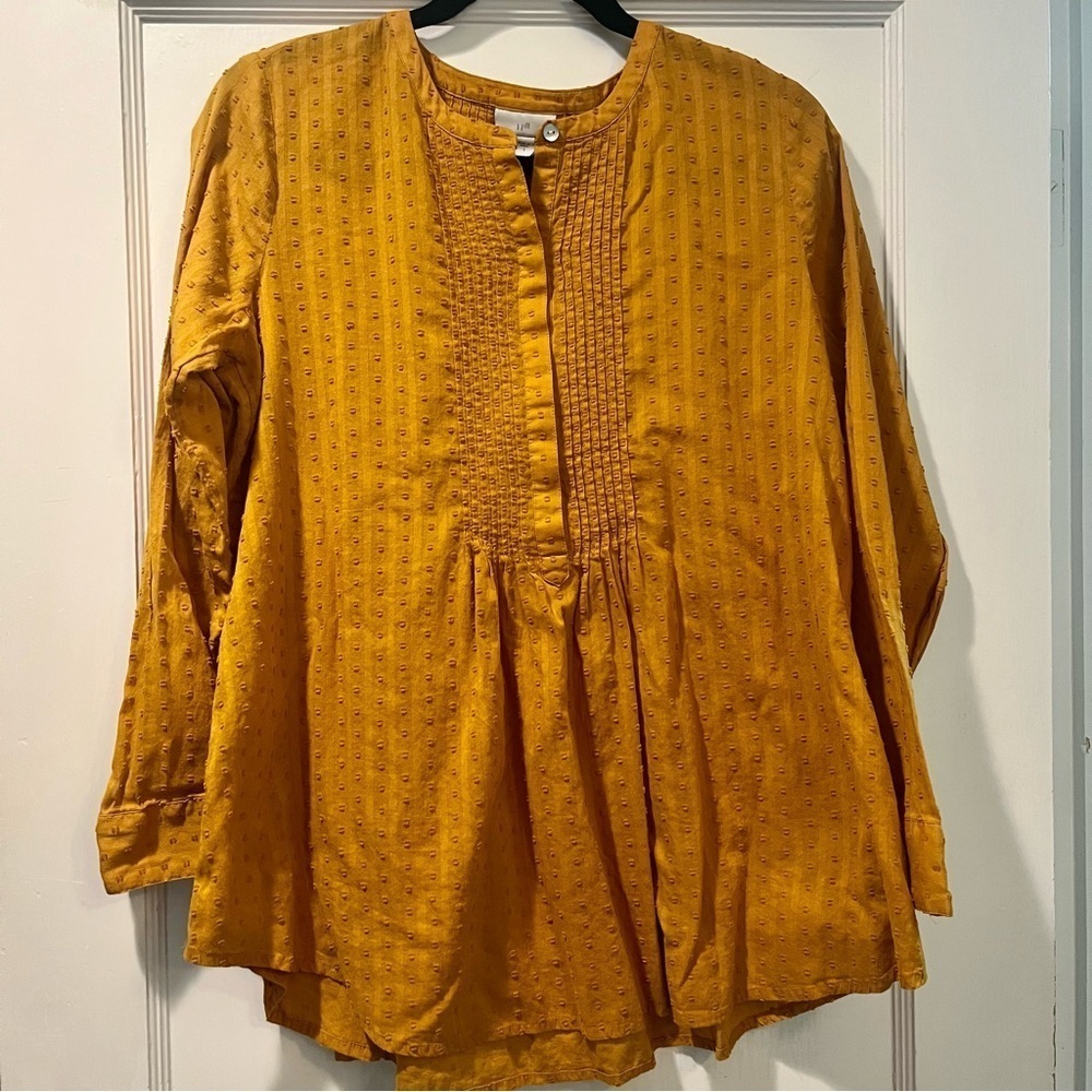 J.Jill Mustard Yellow Lightweight Oversized 100% Cotton Blouse Tunic Size Small